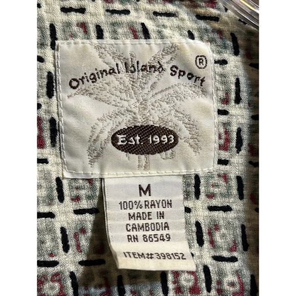 Original Island Sport VTG Hawaiian Shirt Men's Medium Multicolored Beige Tribal - Picture 3 of 10
